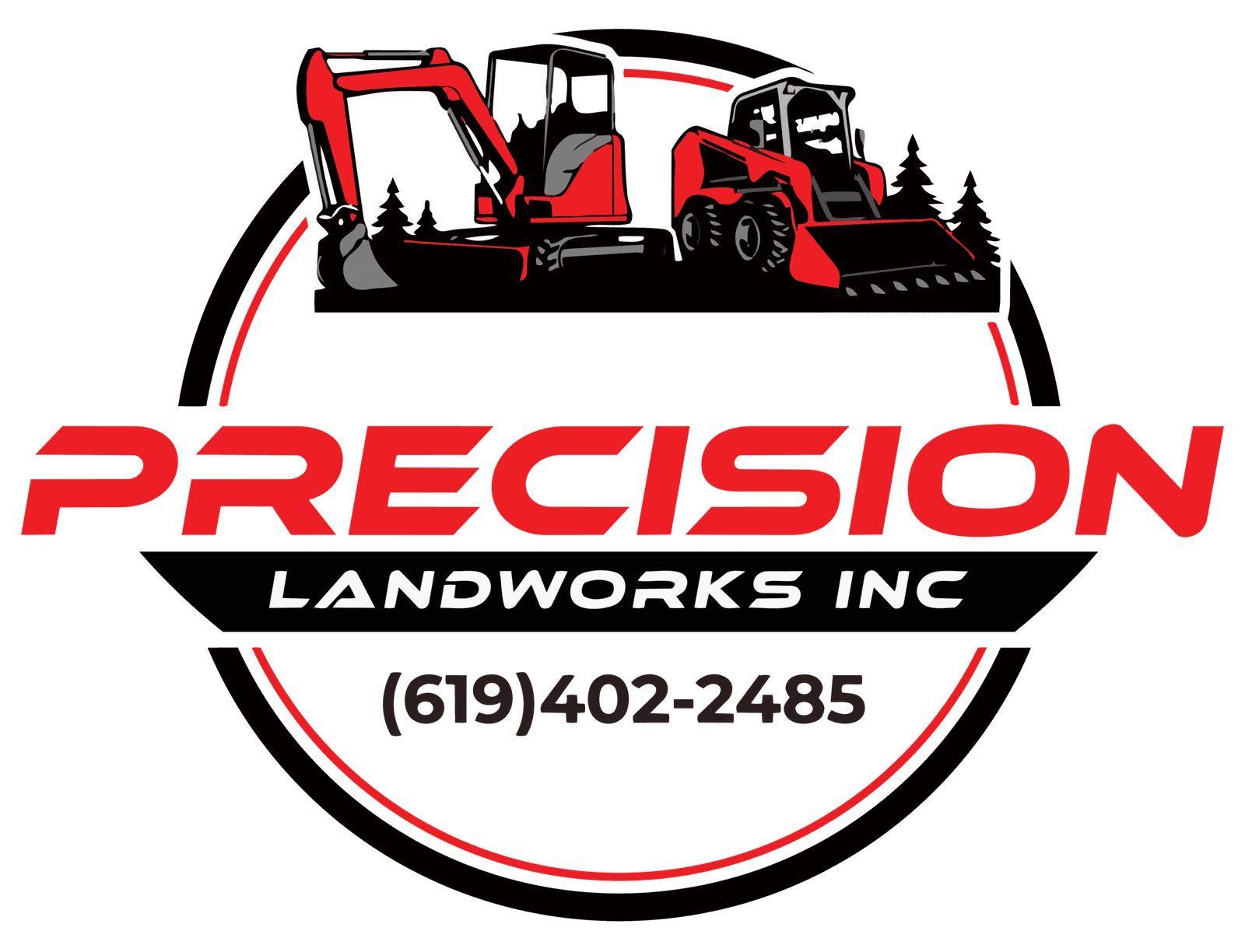 Precision Landworks Inc logo with construction equipment illustration.